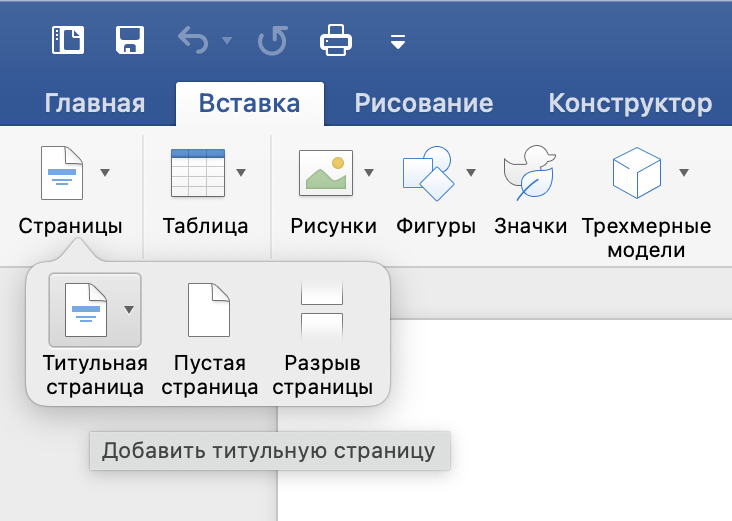 Как сделать титульную страницу в Word